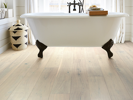 bathroom with hardwood floor from Life Style Floors in Chagrin Falls