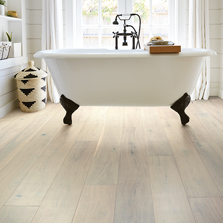 bathroom with hardwood floor from Life Style Floors in Chagrin Falls