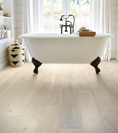 bathroom with hardwood floor from Life Style Floors in Chagrin Falls